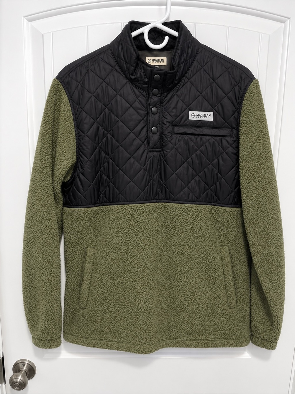 Magellan Outdoors Sherpa Fleece Quilted Pullover Olive Black M